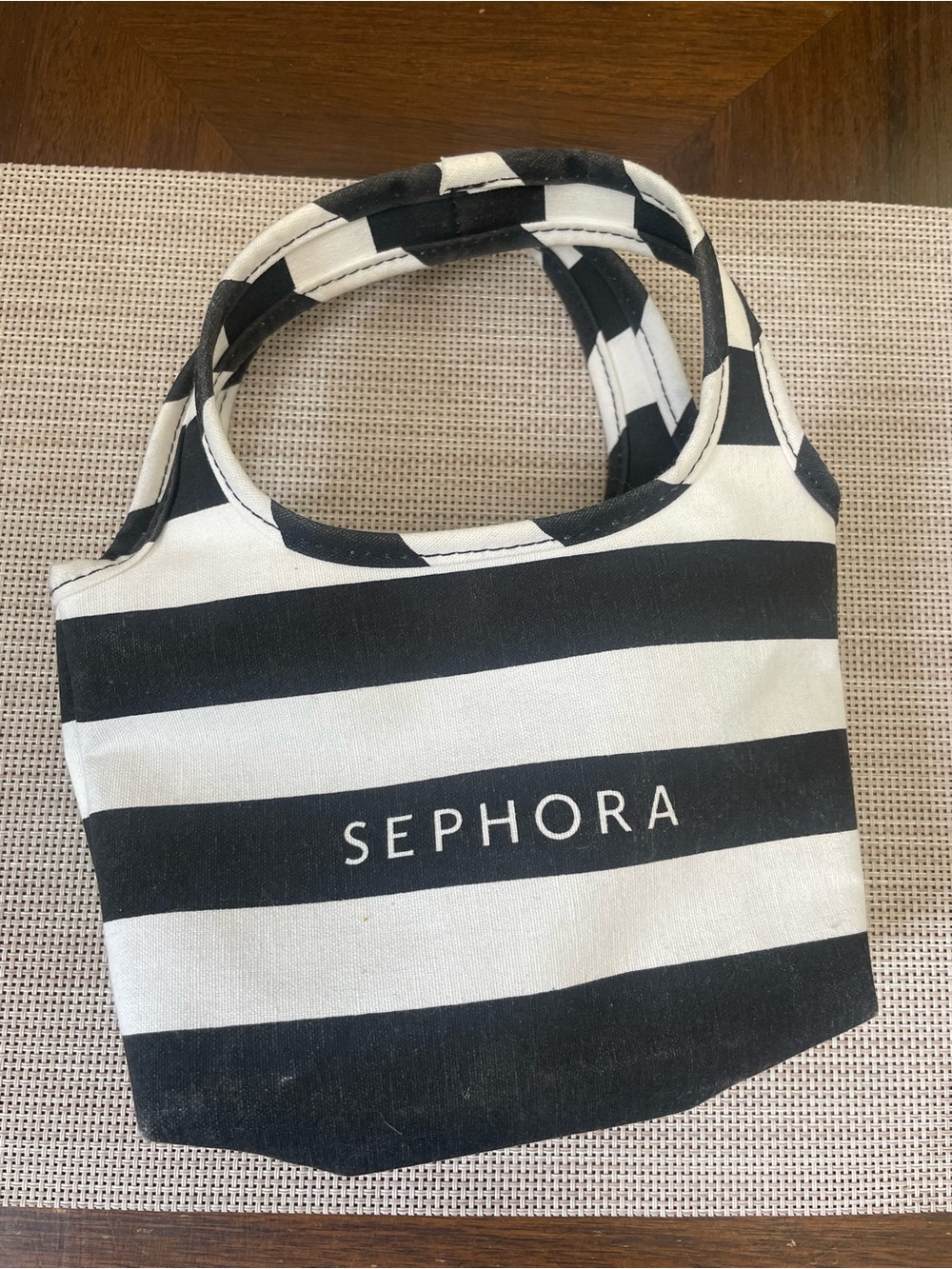 Sephora Black White Striped Mini Tote Cosmetic Makeup Bag